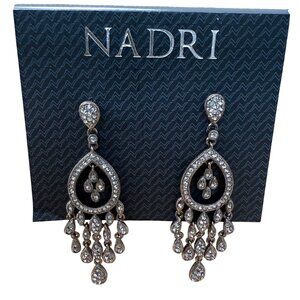 Nadri Silver-Tone Crystal Chandelier Earrings With Teardrop Design & Dangling